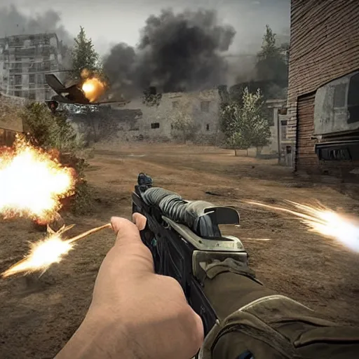 Image similar to first - person shooter game about ww 3