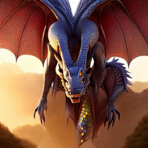 Image similar to Perfectly-centered portrait-photograph of a real life godly dragon creature with shining scales descending from heaven, lifelike, super highly detailed, professional digital painting, artstation, concept art, Unreal Engine 5, Photorealism, HD quality, 8k resolution, cinema 4d, 3D, beautiful, cinematic, art by artgerm and greg rutkowski and alphonse mucha and loish and WLOP