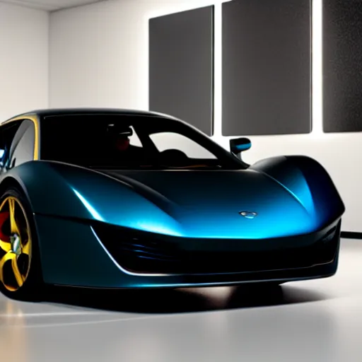 Image similar to a supercar in a dark studio room with Opal gemstone paint.