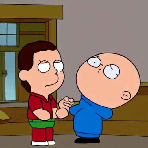 Image similar to stewie griffin from family guy punching timmy turner from fairly odd parents in the face, cartoon