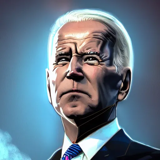 Image similar to Huge, Frowning Joe Biden. Glowing eyes, thunderstorm. Final form. Best of ArtStation