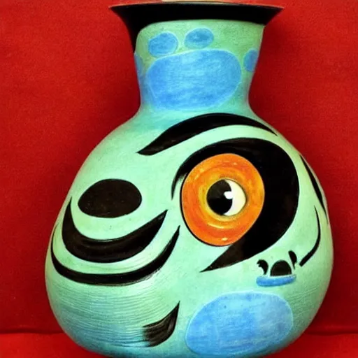 Prompt: vase work, Ancient vase art of mike wazowski in art style of chinese art, fragmented clay firing chinese vase with an mike wazowski in the style of ancient chinese art, ancient chinese art!!!!! chinese art