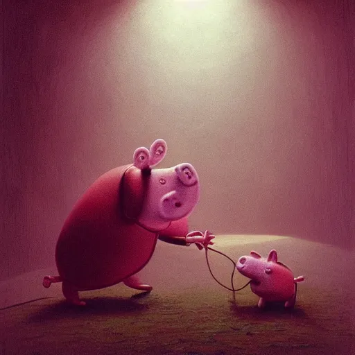 Prompt: Portrait of Peppa Pig, by Beksiński, horror, cinematic lighting, hyper detailed, 8k