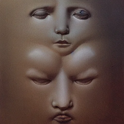 Prompt: cherub with four faces in one, by zdzislaw beksinski
