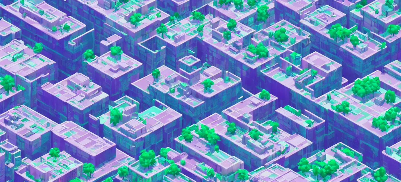 Image similar to vaporwave videogame city wallpaper, isometric, low poly, large,