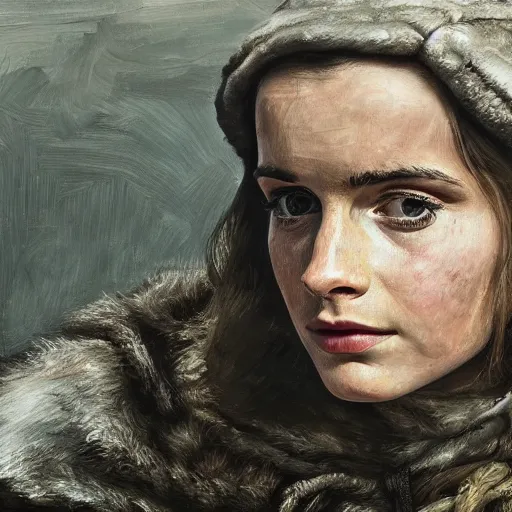 Image similar to high quality high detail painting by lucian freud, hd, emma watson in game of thrones