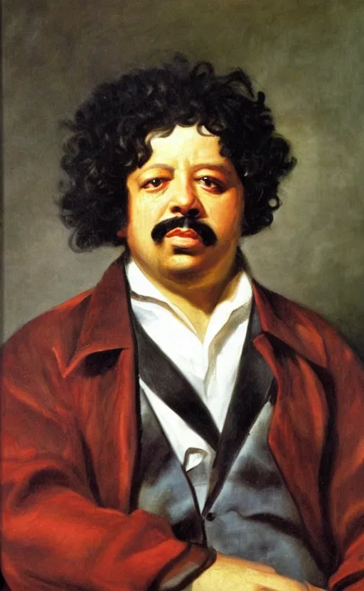 Image similar to Portrait of Alexandre Dumas, oil on canvas, highly detailed, by Delacroix, 8k