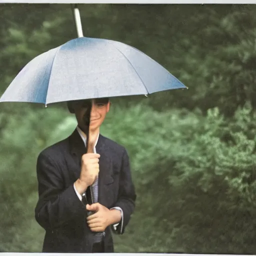 Image similar to young man holding an umbrella, 14mm high-resolution color photo