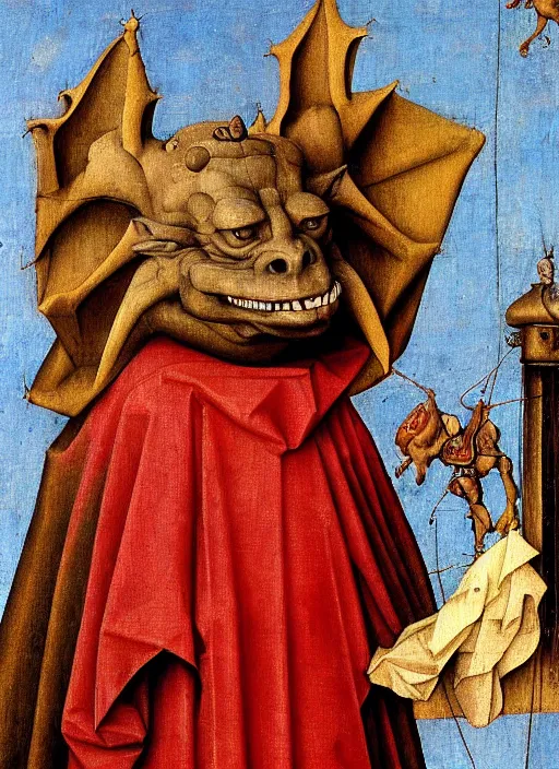 Image similar to red devil Gargoyle, Medieval painting by Jan van Eyck, Hieronymus Bosch, Florence