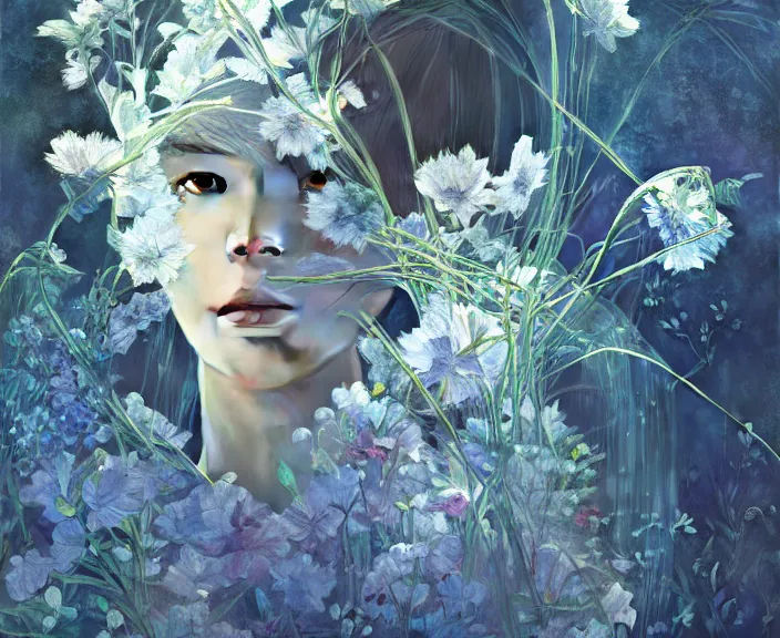 Image similar to simplicity, transparent clear see - through image of simple robots, floral environment, ultra realistic, concept art, minimalism, photorealistic, octane render, 8 k, unreal engine. art by gustave dore and nori inoguchi and sam kaplan and zachary goulko and christopher marley and artgerm and alphonse mucha