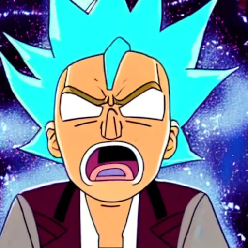 Image similar to rick sanchez of rick & morty going super saiyan