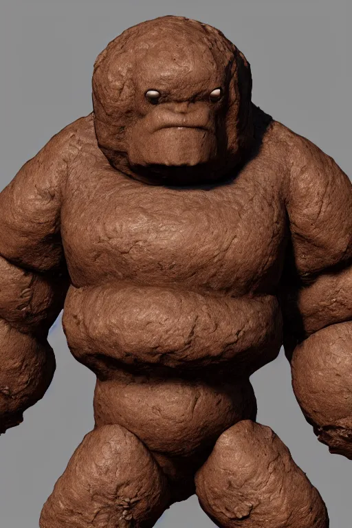 Image similar to a chunky brown rock golem with broad shoulders and a short thick neck, unreal engine, path tracing