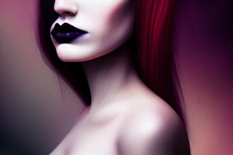 Image similar to surreal Portrait of beautiful goth woman in dmt chromatic surreal liquid enviroment , elegant, highly detailed, smooth, photoreal, sharp focus, illustration, beautiful, geometric, dmt trending on artstation, cinematic, artwork by WLOP