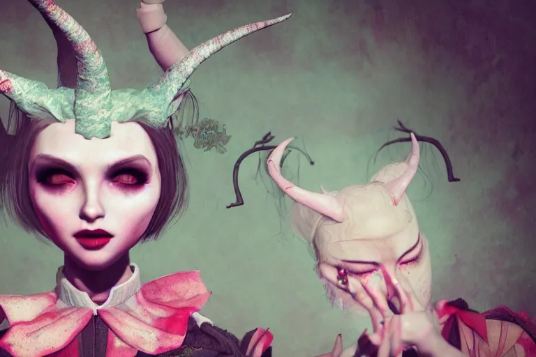 Image similar to pretty demon girl with horns photograph in the style of ray caesar, colorful, realistic, 8 k,