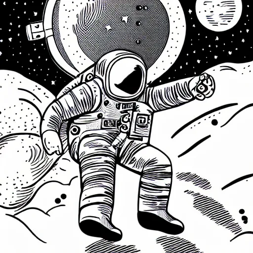 Image similar to mcbess illustration of an astronaut drifting in space staring at the earth