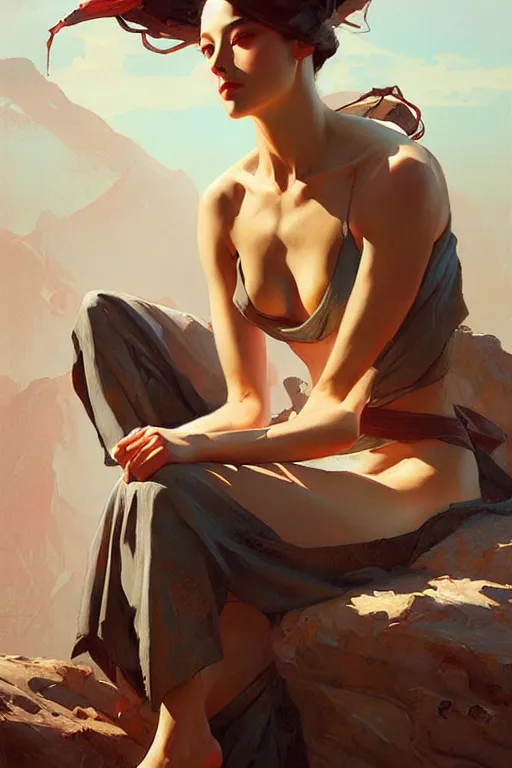 Image similar to landscape, taoism, painting by greg rutkowski, j. c. leyendecker, artgerm