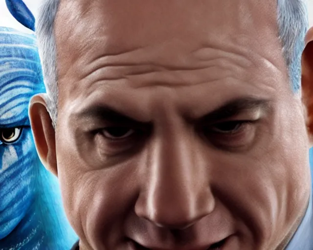 Image similar to a photo of benjamin netanyahu as a character in the avatar, hyper realistic face, beautiful eyes, cinematic, long shot, hyper detailed, 8 5 mm photograph, 8 k resolution, film still, sharp lens, wide lens