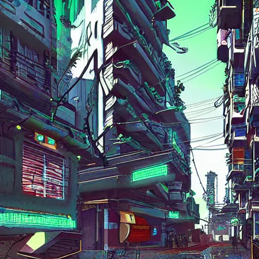 Image similar to barrio conurbano bonaerense in a cyberpunk style