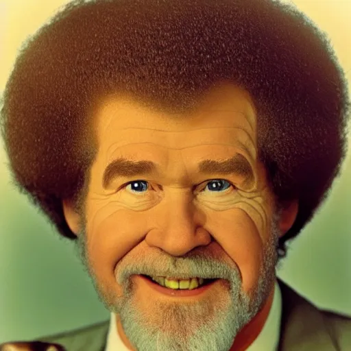 Prompt: Bob Ross in a room with 1950s soviet generals, 50s movie still close-up portrait by Irving Penn, Cinestill 800t 50mm eastmancolor, heavy grainy picture, very detailed, high quality, 4k, HD criterion, precise texture, facial precision, diverse haircuts, diverse ages, different expression