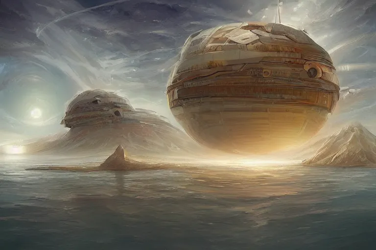 Image similar to “Floating civilization in Jupiter, concept art, artstation, digital painting”