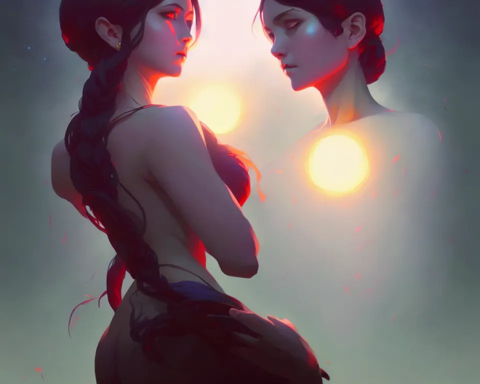 Image similar to extremely beautiful panting of goddess of the realm of the dead, by ilya kuvshinov, greg rutkowski and makoto shinkai, trending on artstation