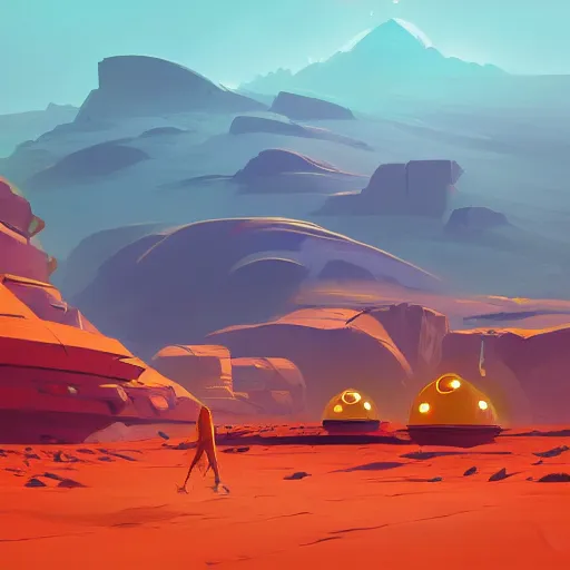 Prompt: vector minimalist mars settlement, loftis, cory behance hd by jesper ejsing, by rhads, makoto shinkai and lois van baarle, ilya kuvshinov, rossdraws global illumination