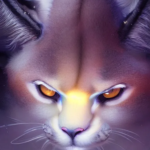 Prompt: The fluffiest cute caracal, fullbody, ultra high detailed, glowing lights, oil painting, Greg Rutkowski, Charlie Bowater, Beeple, unreal 5, DAZ, hyperrealistic, octane render, RPG portrait, dynamic lighting, fantasy art, beautiful face