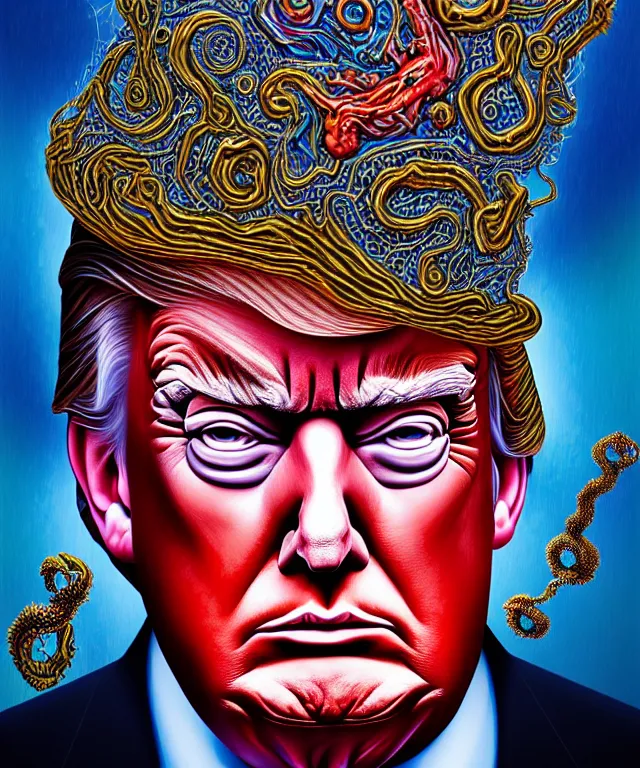 Prompt: a portrait painting of trump, polycount, surrealism, surrealist, lovecraftian, cosmic horror, high detail