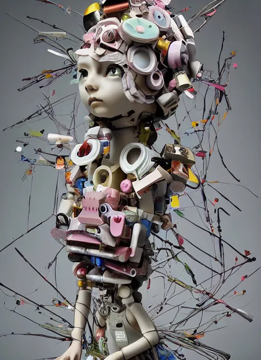 Image similar to editorial photograph for an art magazine, photograph of a contemporary art sculpture of a modular quirky yorha android, by hikari shimoda, by jack gaughan