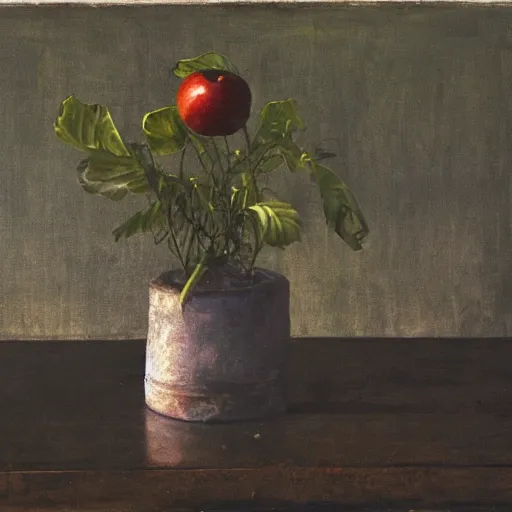 Prompt: an oil painting of apple by cy twombly and pipilotti rist