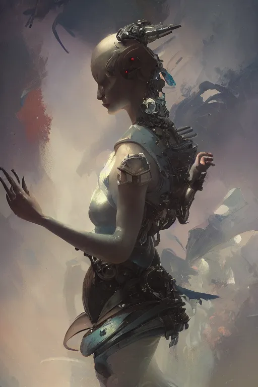 Prompt: cinderella, robopunk, oil painting, darkness, paint texture, digital painting, highly detailed, artstation, sharp focus, illustration, concept art, ruan jia, charlie bowater, tom bagshaw, norman rockwell