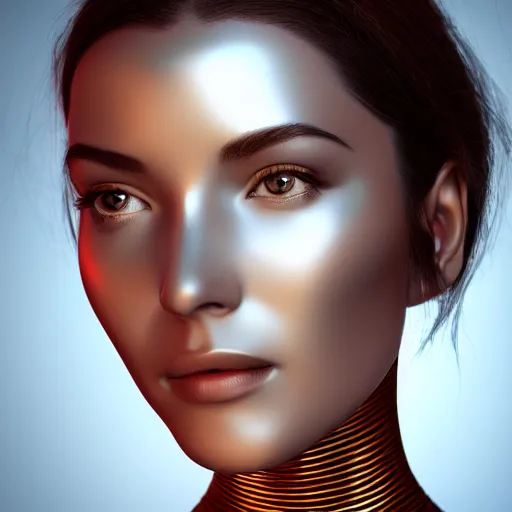 Image similar to portrait of a beautiful woman robot android, futuristic cgi render keyshot octane 8k professional cinematic lighting