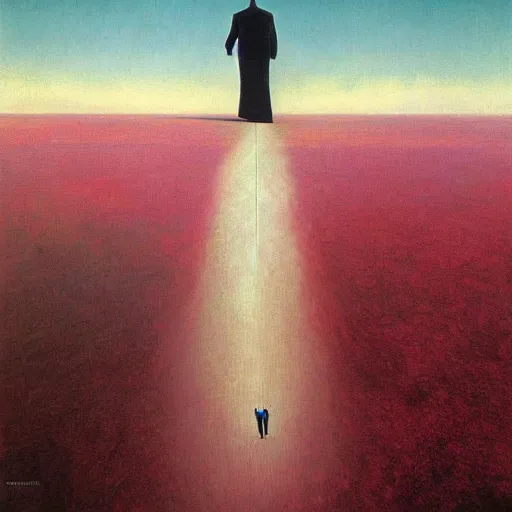 Image similar to a man in black suit, white city, clear blue sky, pink floyd album cover, 1 9 7 0's, by beksinski, bruegel, greg rutkowski, alphonse mucha, and yoshitaka amano, colorful flat surreal design, hd, 8 k, artstation