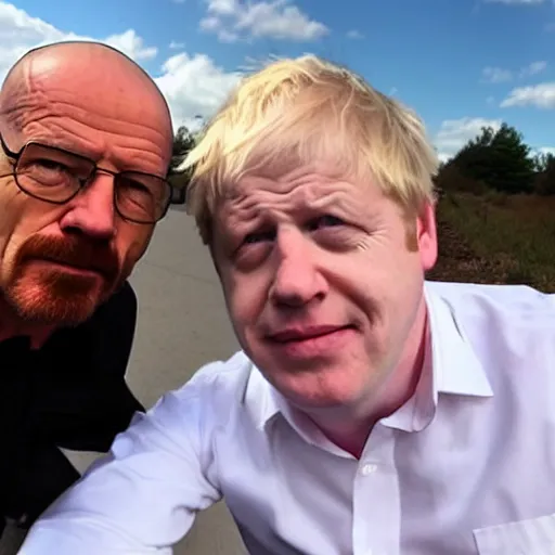 Image similar to Walter White and Boris Johnson selfie