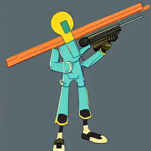 Image similar to canti from flcl anime holding a valorant style sniper rifle. character design. digital art. masterpiece.