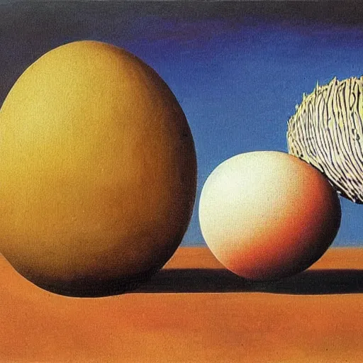 Image similar to A pair of hedgehogs and a floating egg, oil painting by Salvador Dali