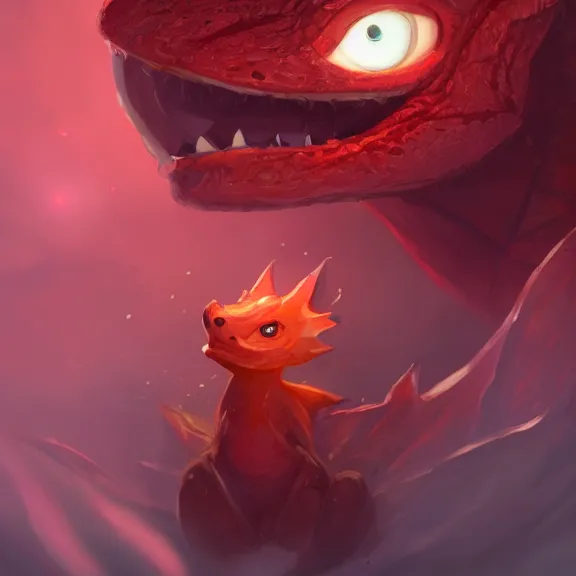 Image similar to an image of a cute baby dragon, eyes glinting red as it looks at the camera, mid - shot, middle shot, by sylvain sarrailh, rossdraws, ambient light, concept art, ultra detailed, fantasy artwork, 8 k, volumetric lighting, trending on artstation, award winning, very beautiful.