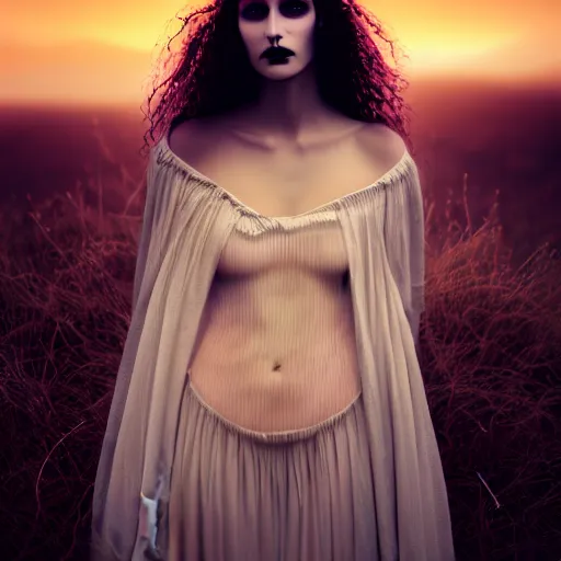 Image similar to photographic portrait of a stunningly beautiful gothic female in soft dreamy light at sunset, contemporary fashion shoot, by edward robert hughes, annie leibovitz and steve mccurry, david lazar, jimmy nelsson, breathtaking, 8 k resolution, extremely detailed, beautiful, establishing shot, artistic, hyperrealistic, beautiful face, octane render