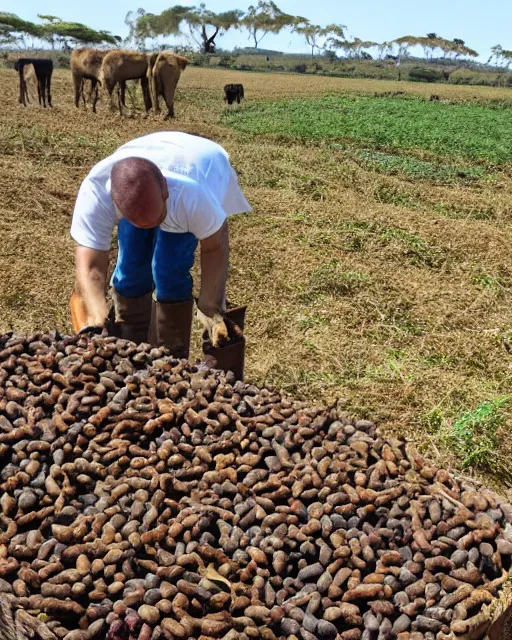 Image similar to farmer picking up carob,