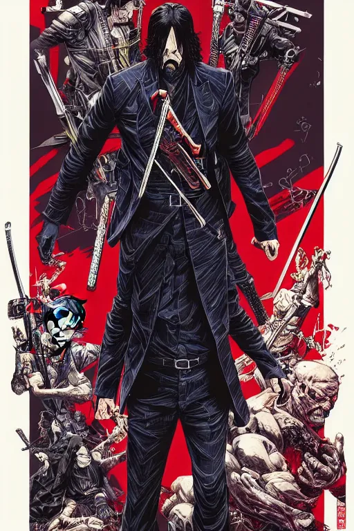 Prompt: poster of john wick as cyborg samurai, by yoichi hatakenaka, masamune shirow, josan gonzales and dan mumford, ayami kojima, takato yamamoto, barclay shaw, karol bak, yukito kishiro, highly detailed