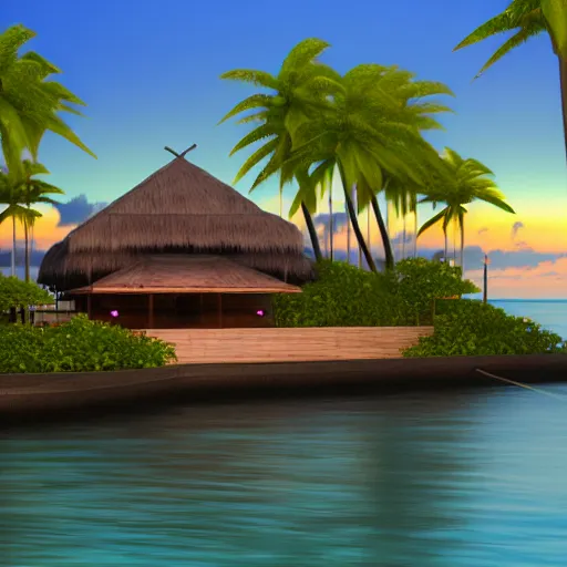 Prompt: a final fantasy styled restaurant, realistic, tropical, island, 8k, architecture ,Galdin Quay. real photo. f/11 34mm low iso
