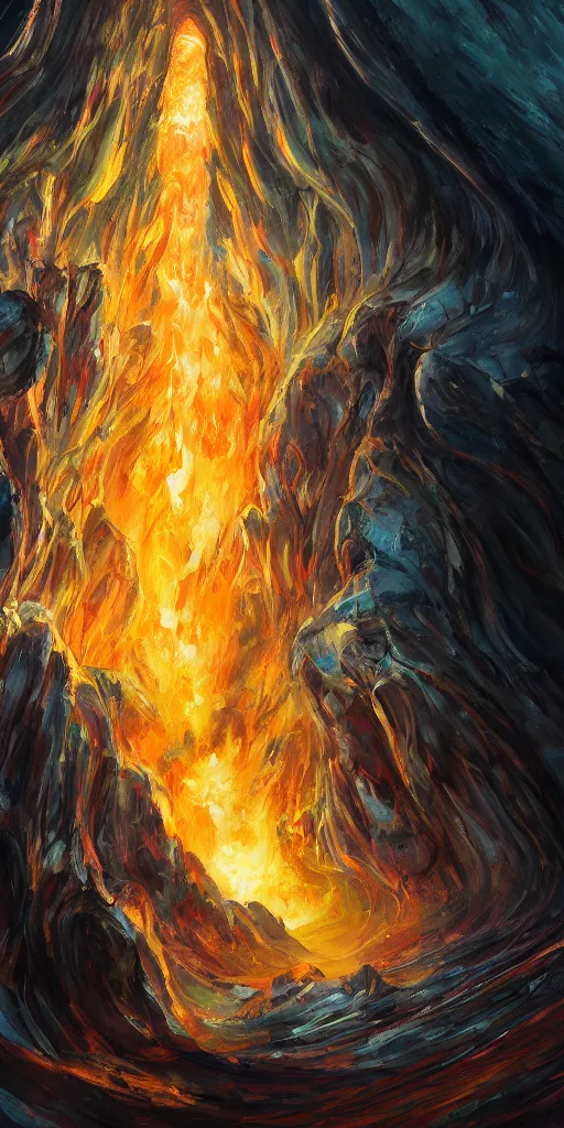 Image similar to an abstract oil painting of Balrog of Moria; swirling sheets of light and fire; hyper-detailed; an extraordinary masterpiece!!!; flawless; trending on artstation