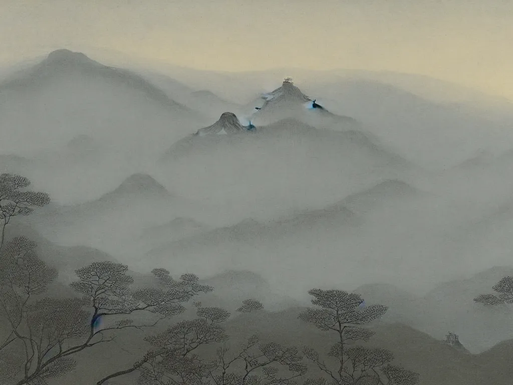 Image similar to View of the old Kyoto in the fog. Painting by Caspar David Friedrich