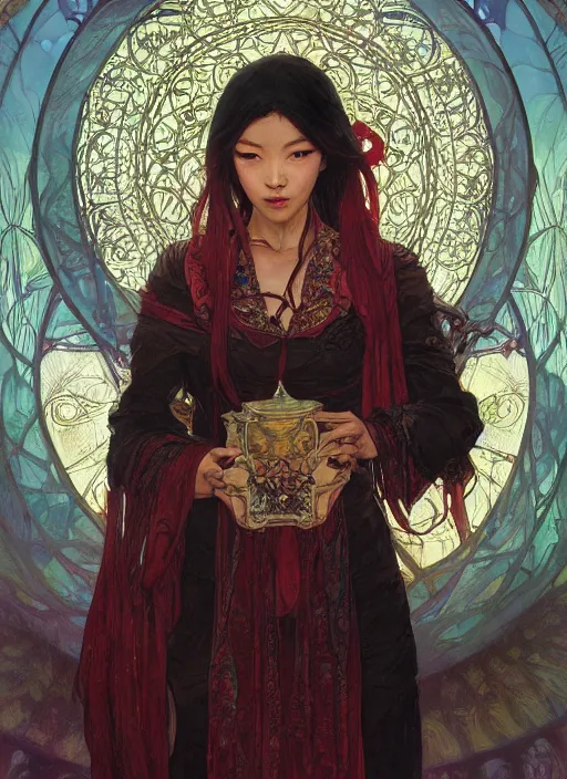 Image similar to oriental witch in elder ring by stanley artgerm lau, greg rutkowski, thomas kindkade, alphonse mucha, loish, norman rockwel