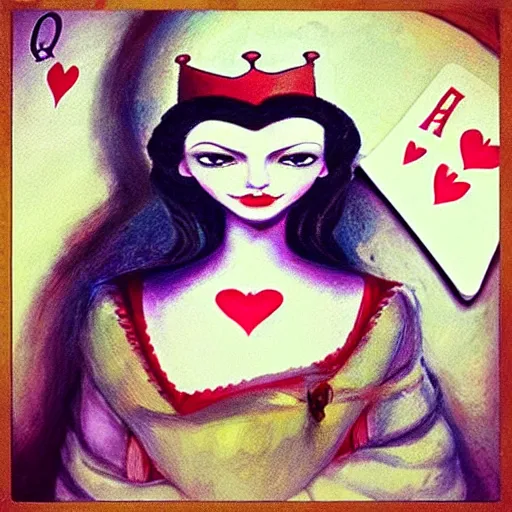 Prompt: “Queen of Hearts from Alice in Wonderland, realism, fantasy, trending on Artstation”