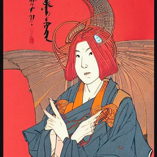 Image similar to a stunning portrait of a sci fi female oracle of flames by moebius hd wallpaper ukiyo - e oil on canvas matte illustration poster character art