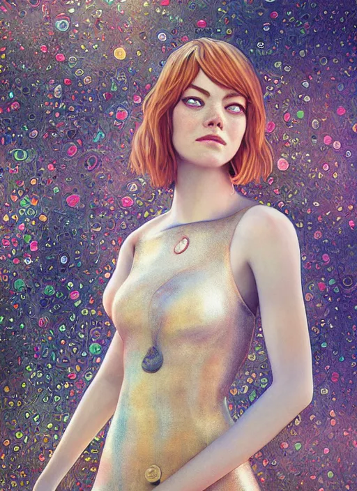 Image similar to emma stone, hyper detailed, digital art, trending in artstation, cinematic lighting, studio quality, smooth render, unreal engine 5 rendered, octane rendered, art style by klimt and nixeu and ian sprigger and wlop and krenz cushart.