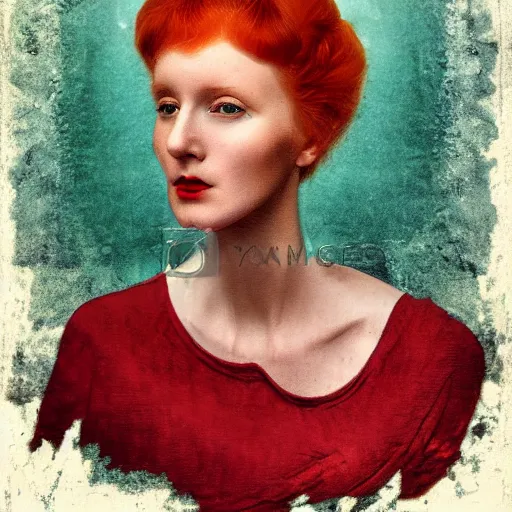 Image similar to portrait of a redhead woman by stanisław witkiewicz, mixed technique