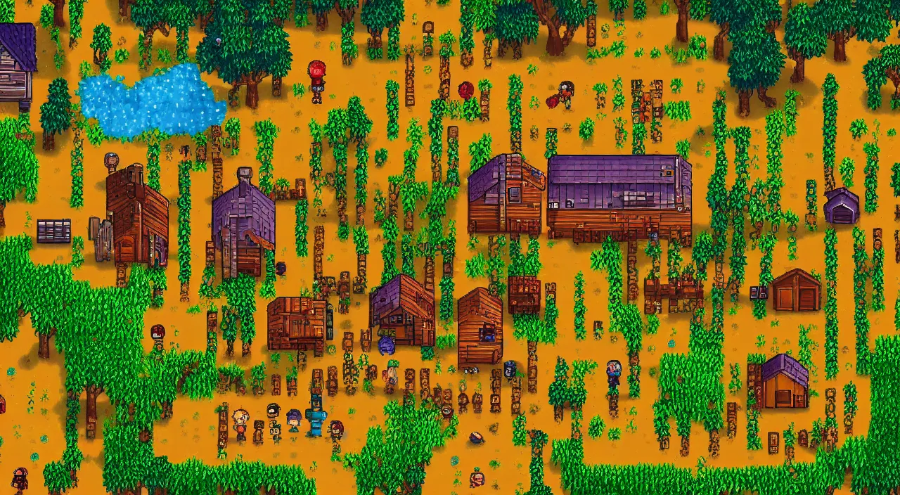 Prompt: Stardew Valley zombie apocalypse, concept art, cinematic