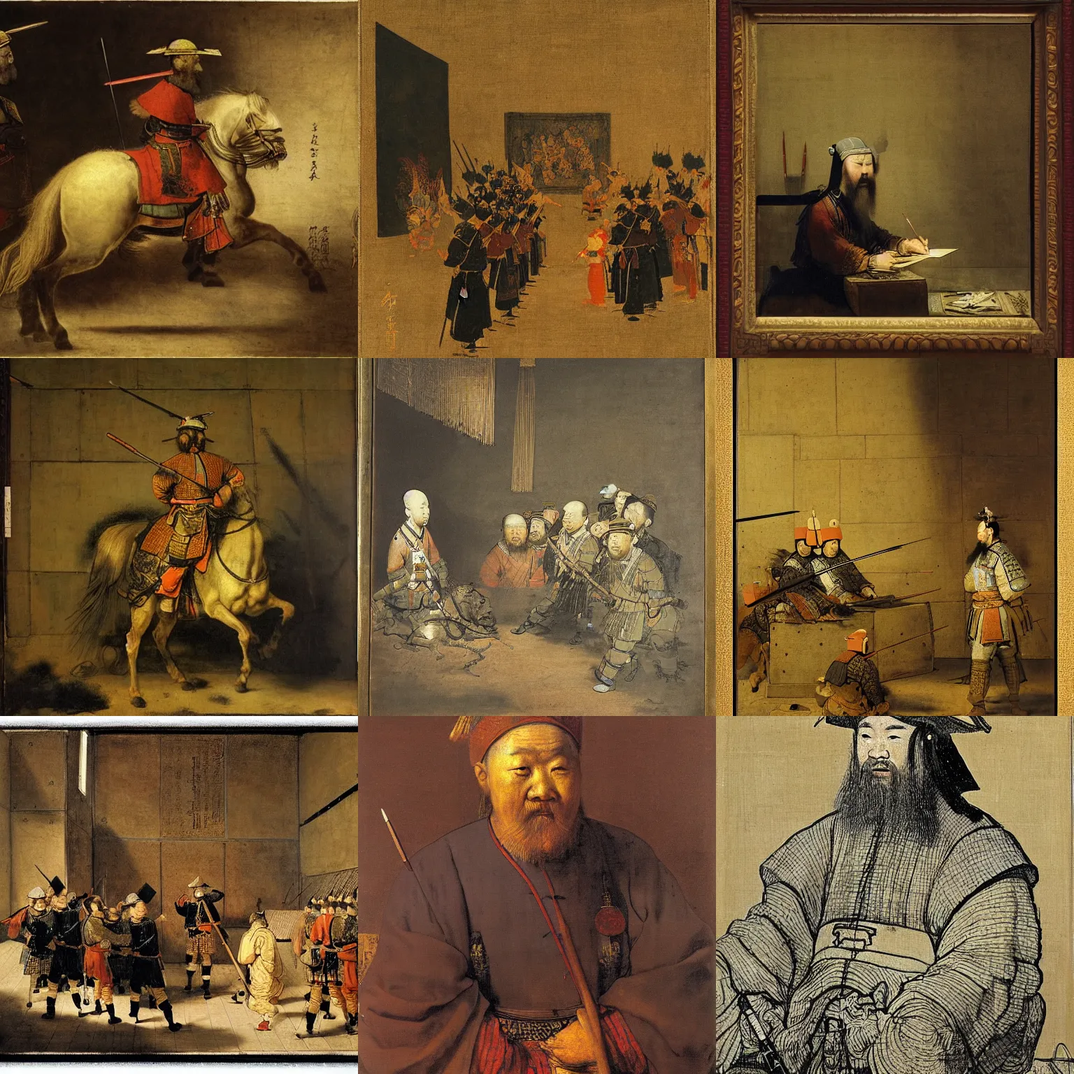 Prompt: [ [ sun tzu ] ] is writing his book : / the art of war / in 5 th century china, illustration, oil canvas by rembrandt